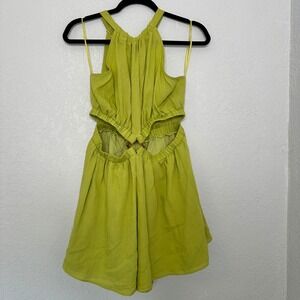 Mustard Seed Green Halter Romper Tie Back Cutout Tassel Details Size L